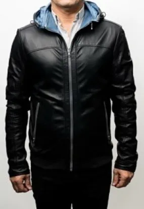 Blouson Cuir Capuche Milestone Leros Marine